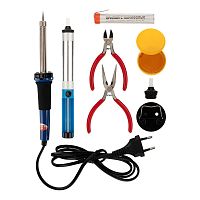 Набор для пайки Rexant (паяльник 30Вт, подставка, канифоль, припой, бокорезы, тонкогубцы)  картинка